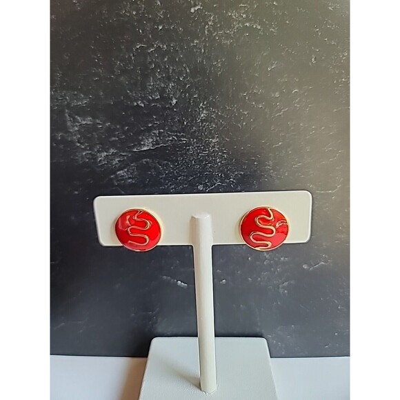 Red And Gold Tone Clip-on Earrings Vintage - Picture 4 of 10